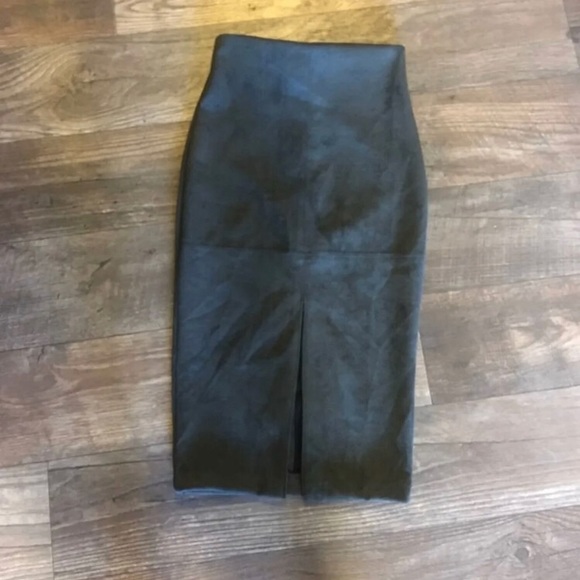 Olive Green Suede Pencil Skirt - Picture 1 of 4